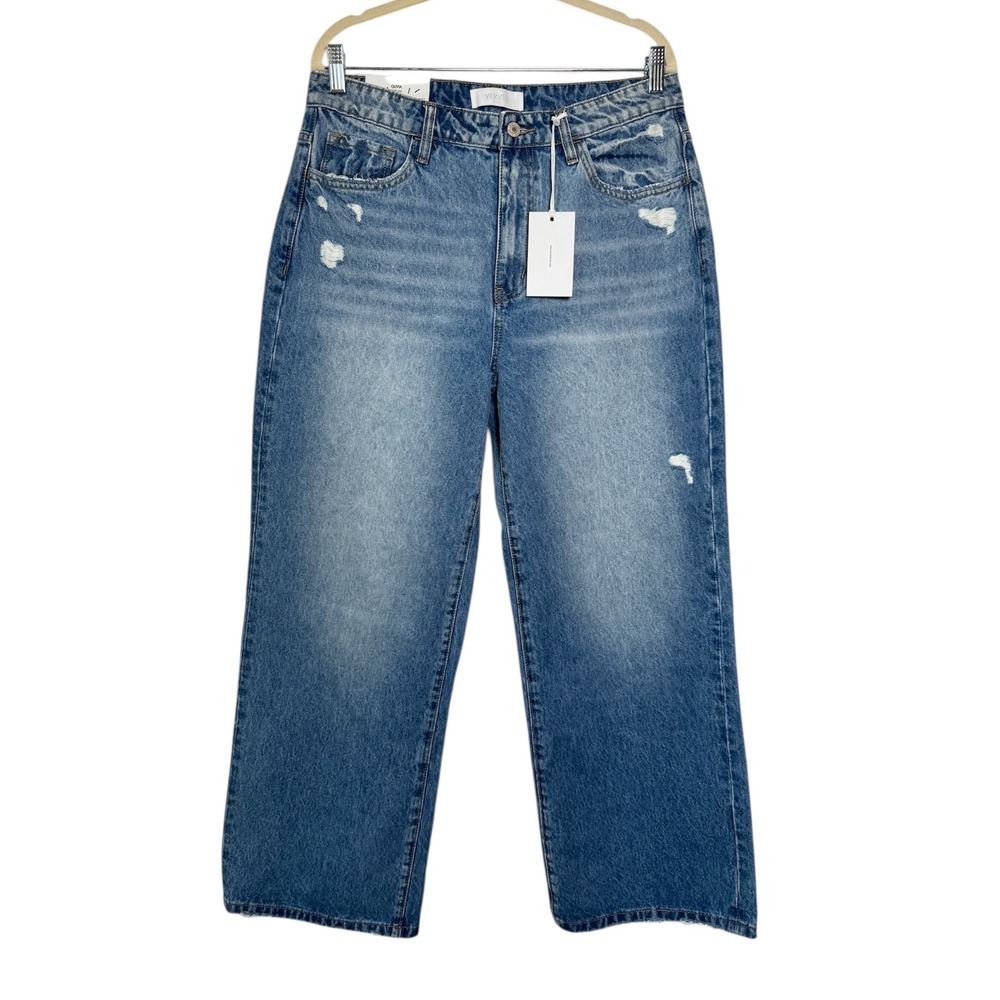 Wide Leg Distressed Women’s Jeans - Blue